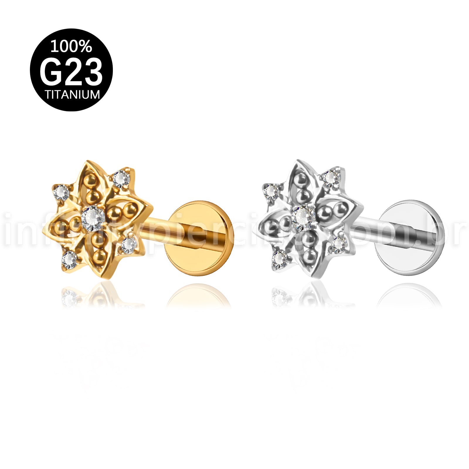 Piercing Labret Titânio Estrela Com Zircônia Cravejada